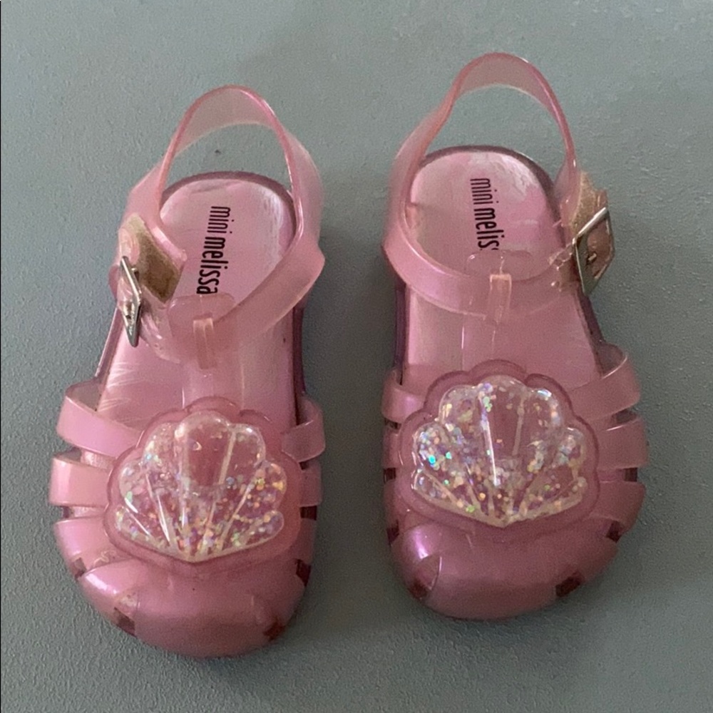 mini Melissa pink seashell sandals.